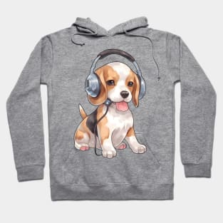 Watercolor Beagle Dog with Headphones Hoodie